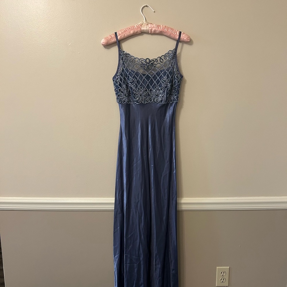 ▪️sold on depop▪️ 90s blue silver formal maxi dress floral y2k prom long dress - Picture 2 of 15